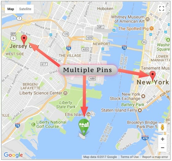 Multiple Pins Google Maps Widget WordPress