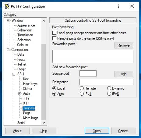 Putty Port Information On Connection Screen