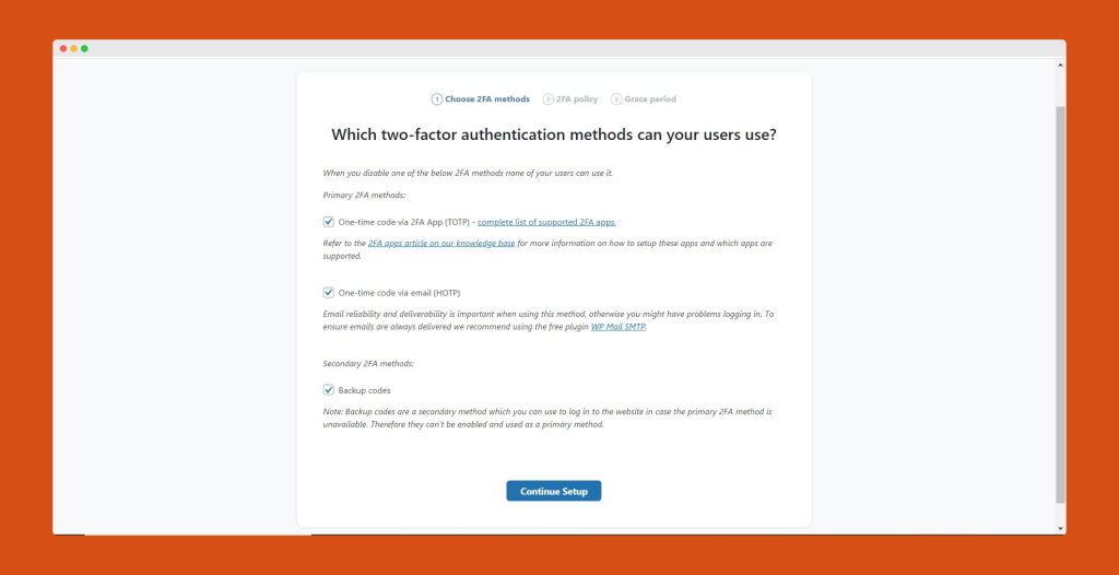 WP 2FA Setup Wizard to setup multi factor authentication