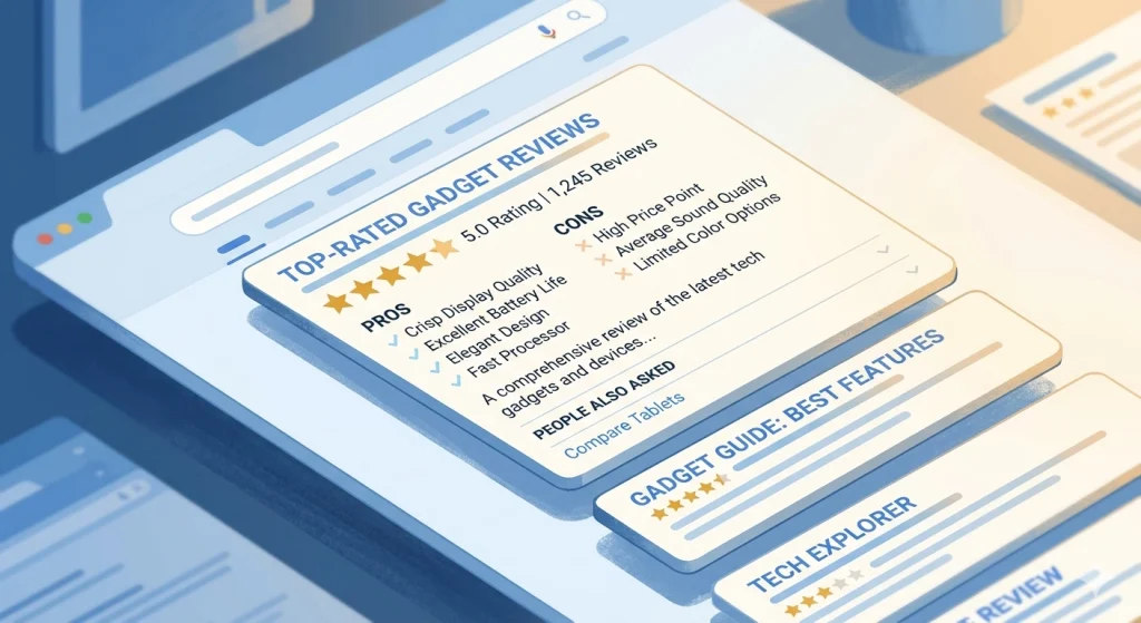 How To Setup an Editor Review Rating Box With MetaBox and GenerateBlocks 5 Google search result displaying review rich snippet with star ratings from schema markup