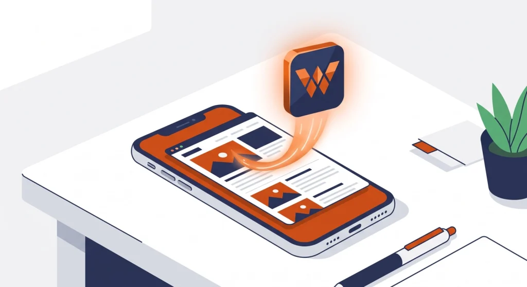 How to Turn Your WordPress Blog Into a PWA Without Breaking Web Push 1 A WordPress blog turning into a PWA with an installable home-screen icon on a phone