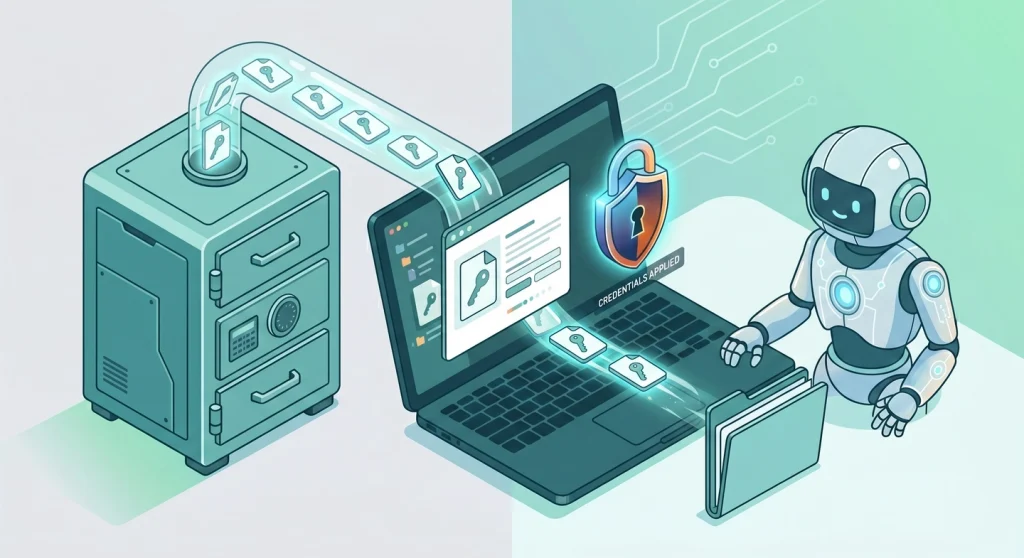 Runtime secret injection from an encrypted vault keeping credentials away from AI coding assistants