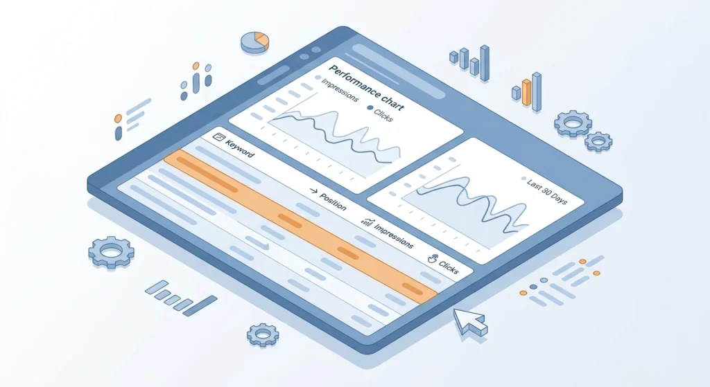 Google Search Console performance dashboard highlighting a striking distance keyword opportunity