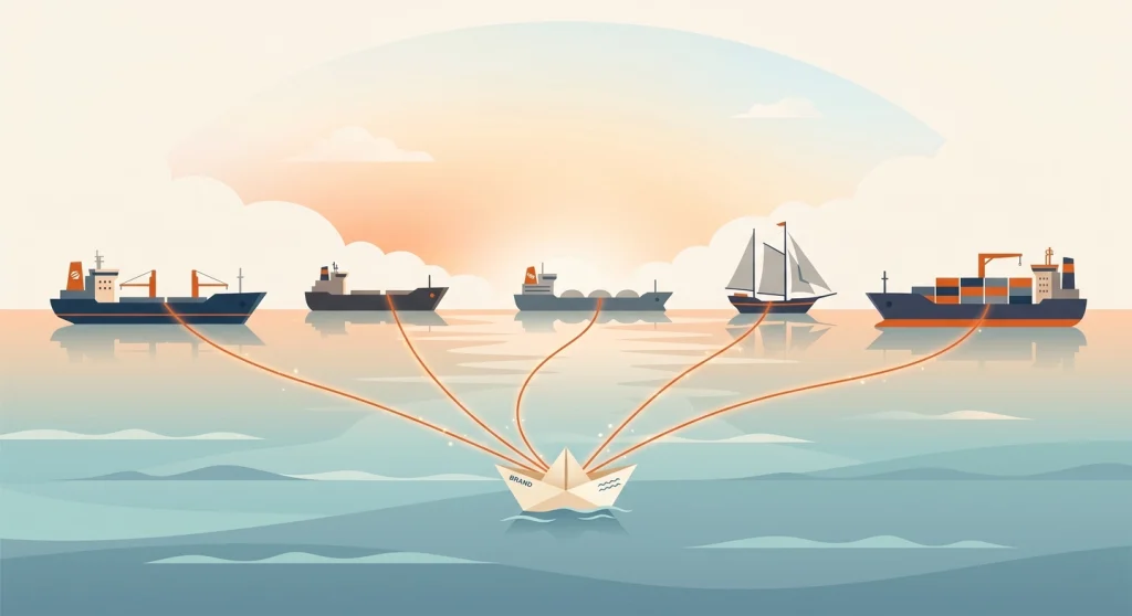 Link Building for Small Bloggers: What Actually Works 1 Illustration of a small boat linked to larger ships, representing link building for small bloggers