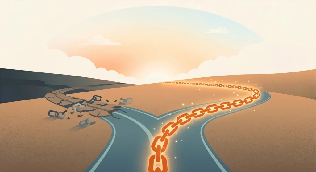 Link Building for Small Bloggers: What Actually Works 3 Two paths showing broken spammy links versus quality backlink tactics