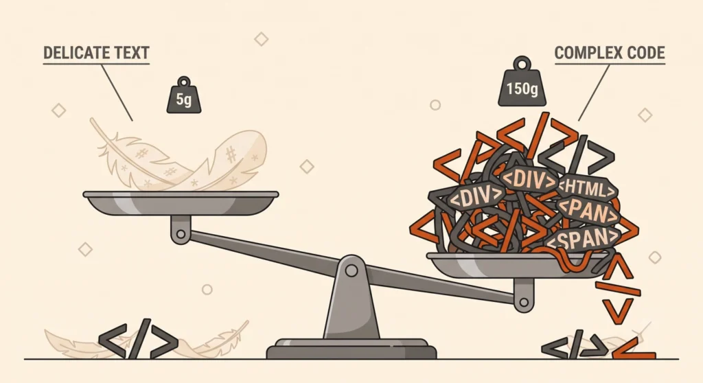 Markdown vs HTML5 for AI: Write for Machines, Publish for Humans 2 Balance scale comparing lightweight Markdown tokens against heavy HTML markup