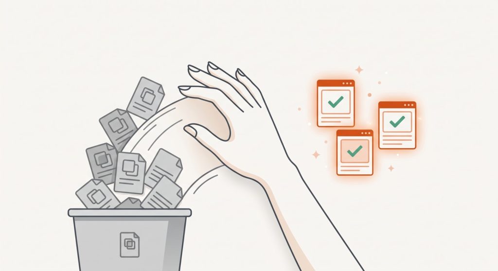 Cleaning up duplicate and thin WordPress tag pages, leaving optimised category pages with checkmarks