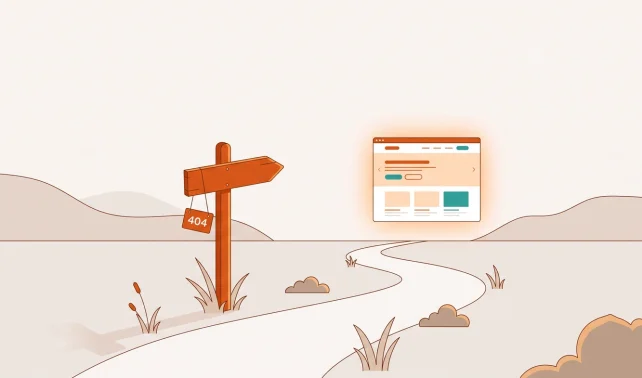 Illustration of a custom GeneratePress 404 page guiding a lost visitor back to the homepage