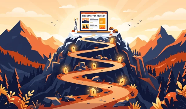 Path with seven milestones illustrating blogging lessons learned from building a blog