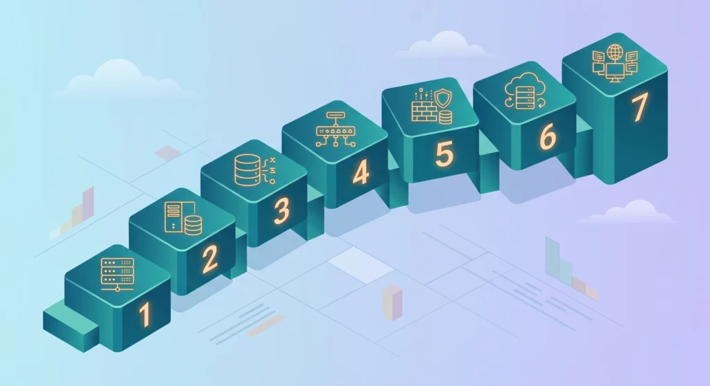 Migrate WordPress From Bitnami LAMP Stack Without Losing Your Settings 4 Seven-step path illustrating the WordPress migration process from Bitnami to a standard LAMP server