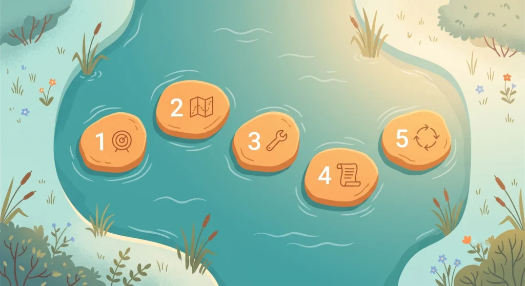 Five steps to design your first agentic workflow shown as stepping stones