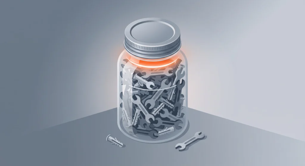 Jar illustration showing MCP tool definitions filling the context window before a conversation starts