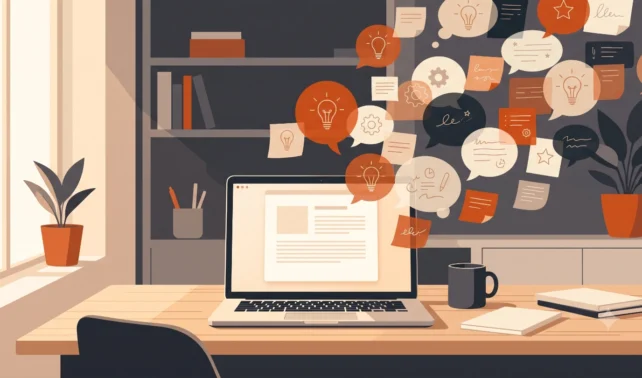 Laptop with one open task surrounded by drifting ideas, showing the AI productivity paradox