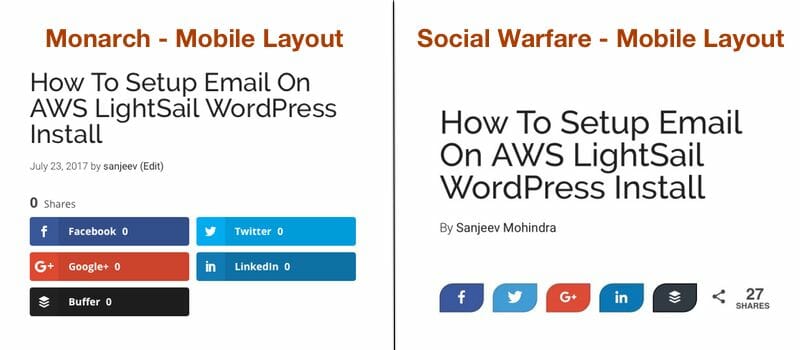 Social Warfare Vs Monarch Mobile Layout