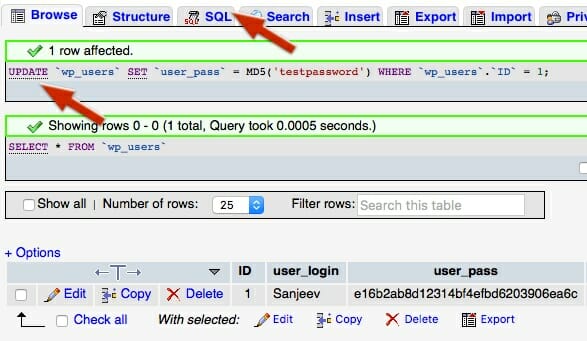 WordPress Admin Password Update