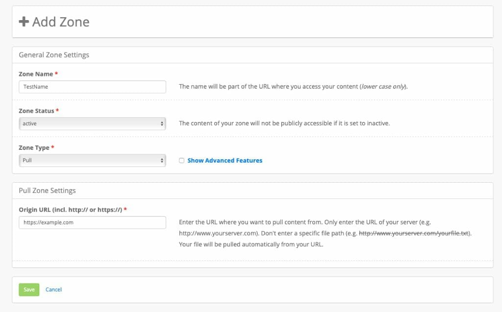 KeyCDN Review - Add a dustribution zone