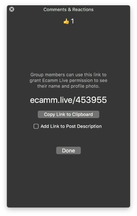 Ecamm Live Comment Permission Link