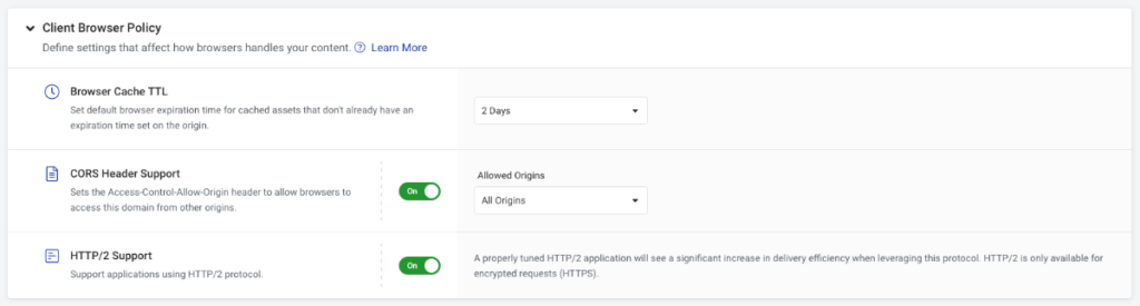 StackPath CDN Settings