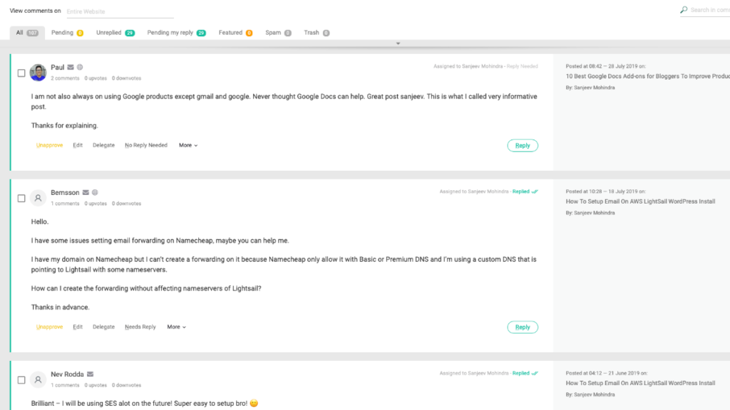 Comment Moderation Screen added by Thrive Comments