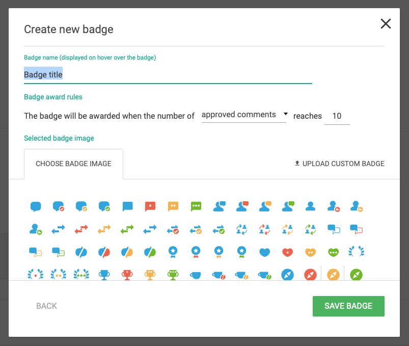 Create Badges In Thrive Comments Settings Screen
