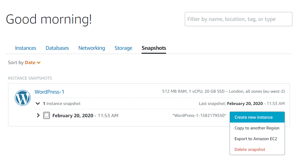 Create AWS Server Instance From Snapshot