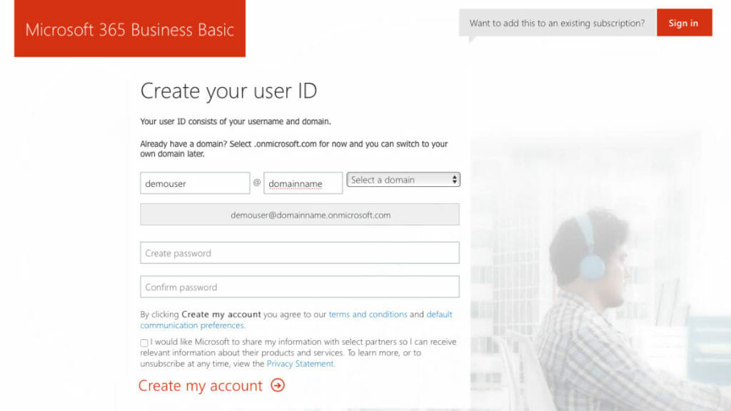 Microsoft 365 Create UserID Screen