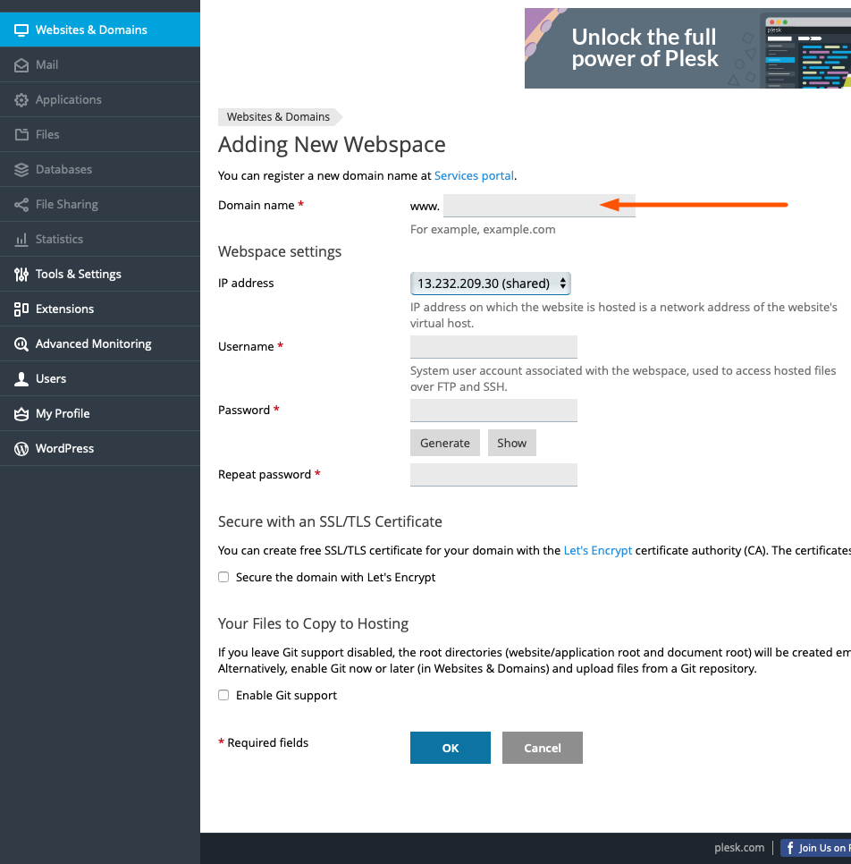 Add Domain Name In Plesk Control Panel
