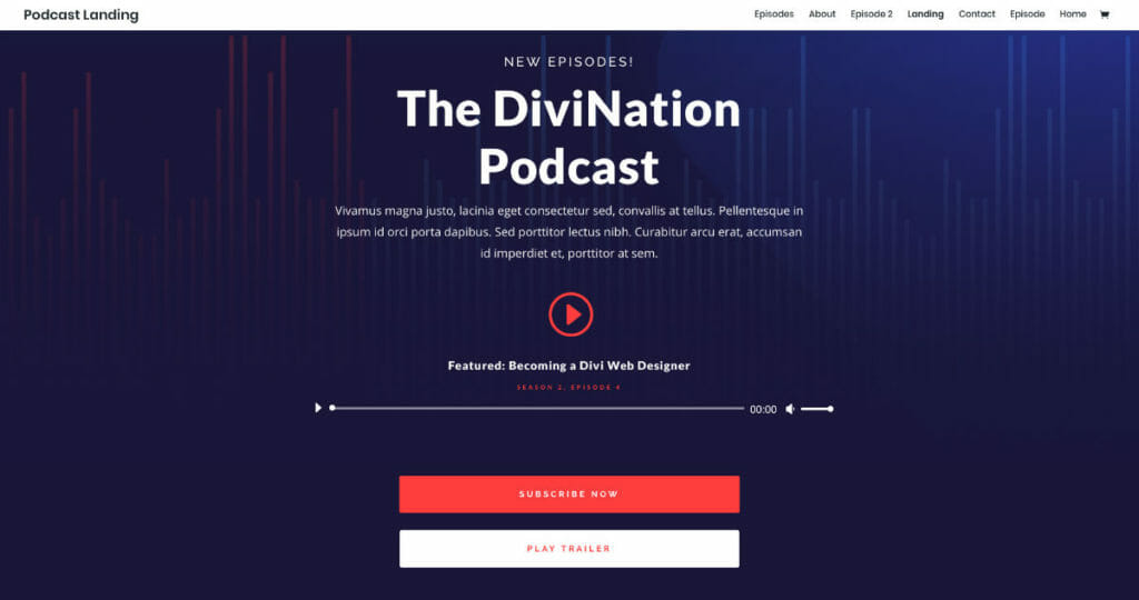 Divi From Elegant Themes with Podcast Layout