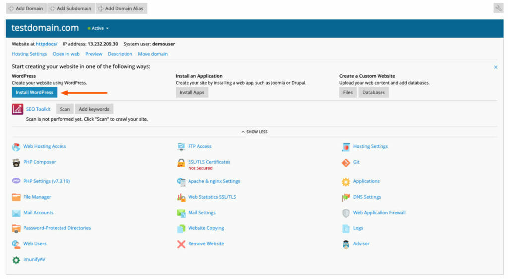 Install WordPress With Plesk On AWS LightSail