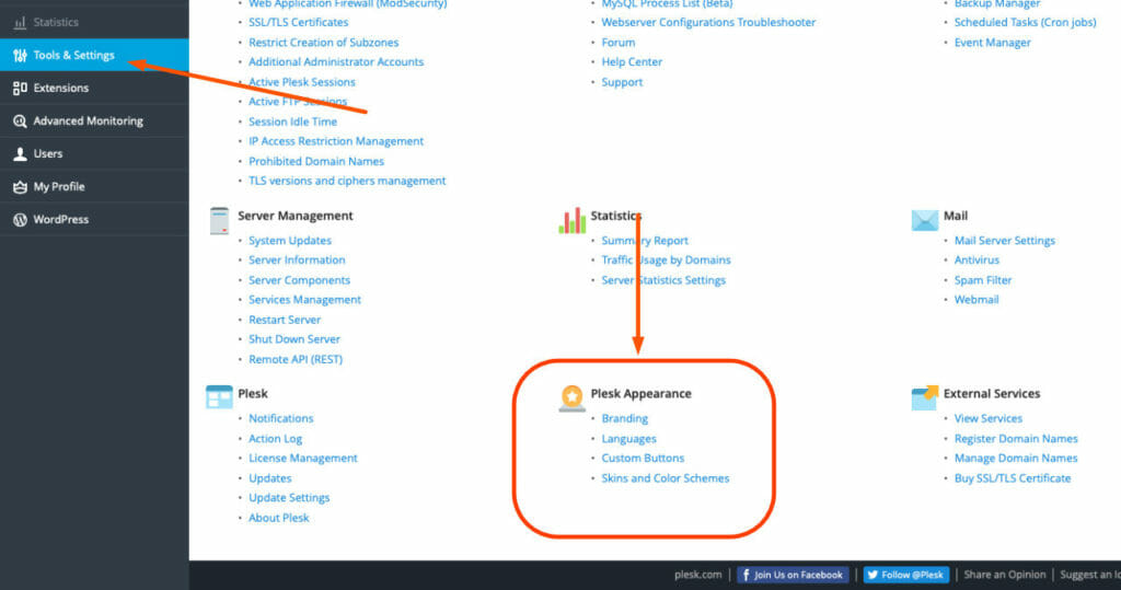 Plesk Appearance Settings To Change The Look of The Application