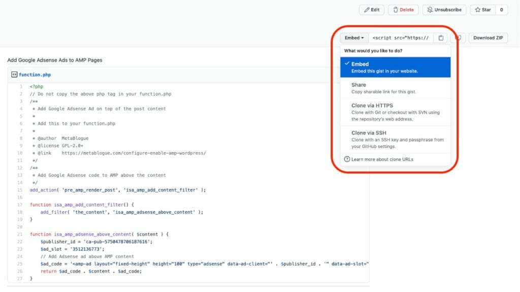 Gist Embed Script Code From Gist Pages