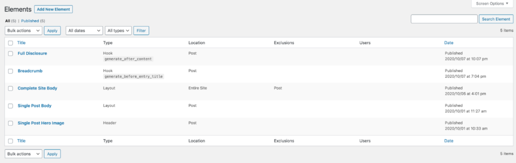 Elements for Theme section design