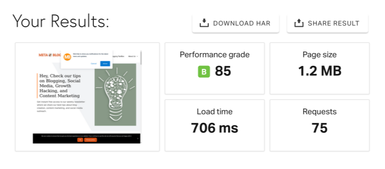 MetaBlogue Kingdom Score For Site Loading