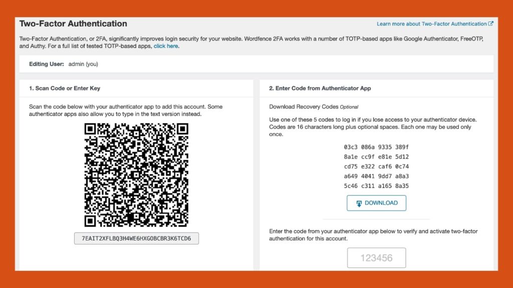 Two Factor Authentication with Wordfence Login Security