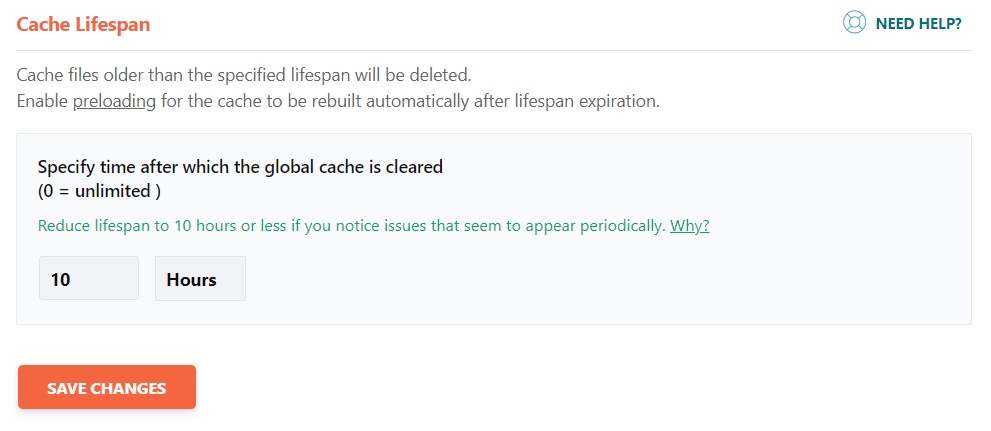 Specified Lifespan Setting for Cache