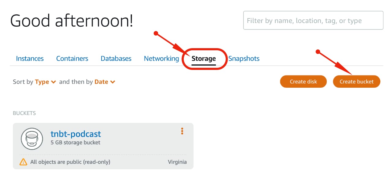Create Bucket For Audio Files in AWS LightSail