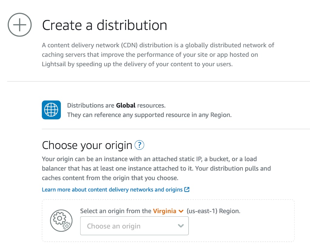 Create Distribution For AWS LightSail Bucket