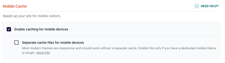 WP Rocket Mobile Caching Options